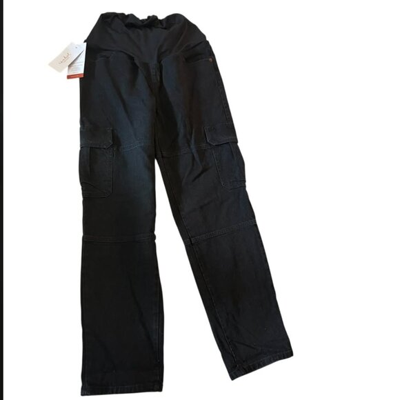 Isabel Maternity NWT 90s Straight Cargo Pocket Crossover Panel Black Jeans 6 - Picture 2 of 7